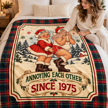 Naughty Mr Mrs Santa Couple Custom Funny Sherpa Blanket