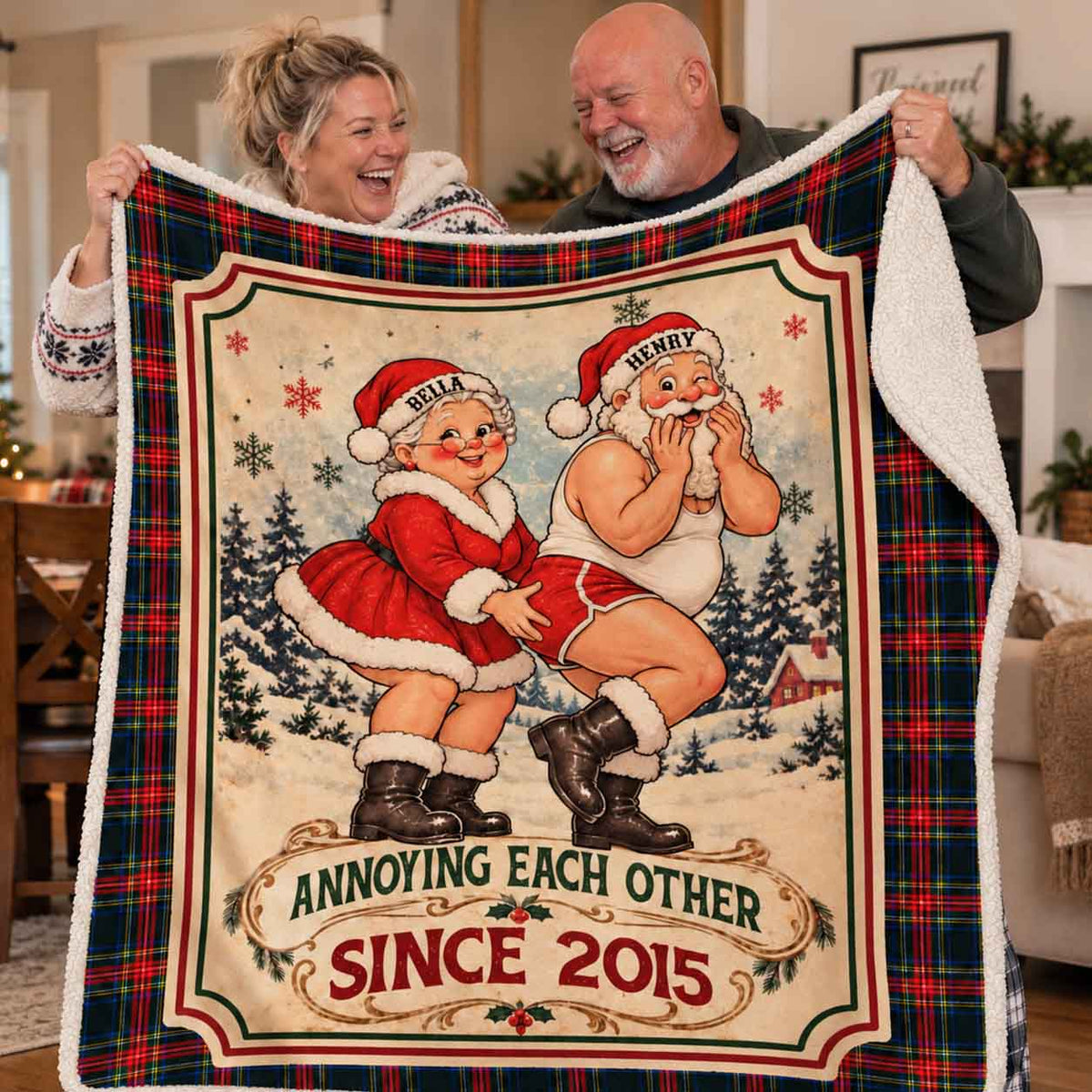 Naughty Mr Mrs Santa Couple Custom Funny Sherpa Blanket