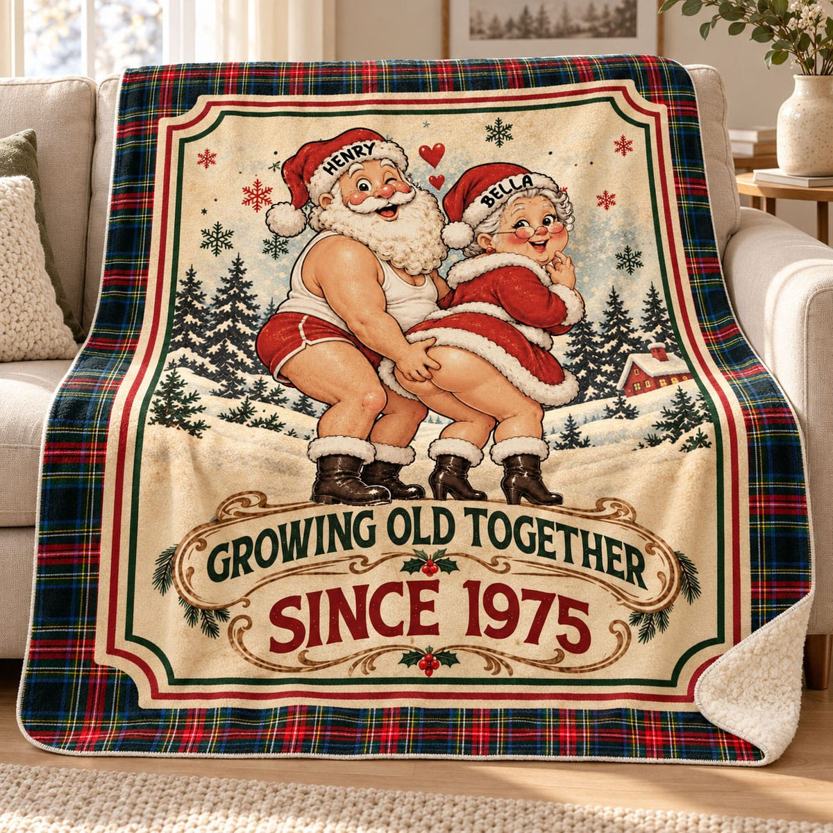 Naughty Mr Mrs Santa Couple Custom Funny Sherpa Blanket