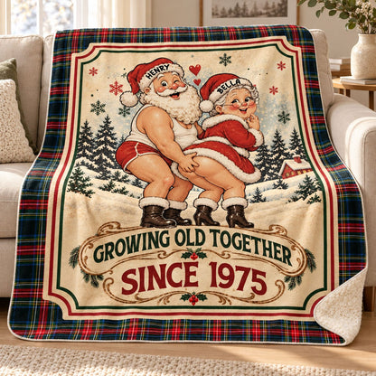 Naughty Mr Mrs Santa Couple Custom Funny Sherpa Blanket
