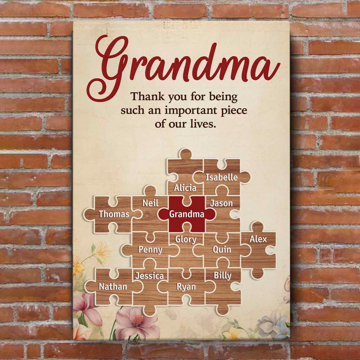 Important Piece | Custom Names Premium Canvas Gift for Mom Grandma