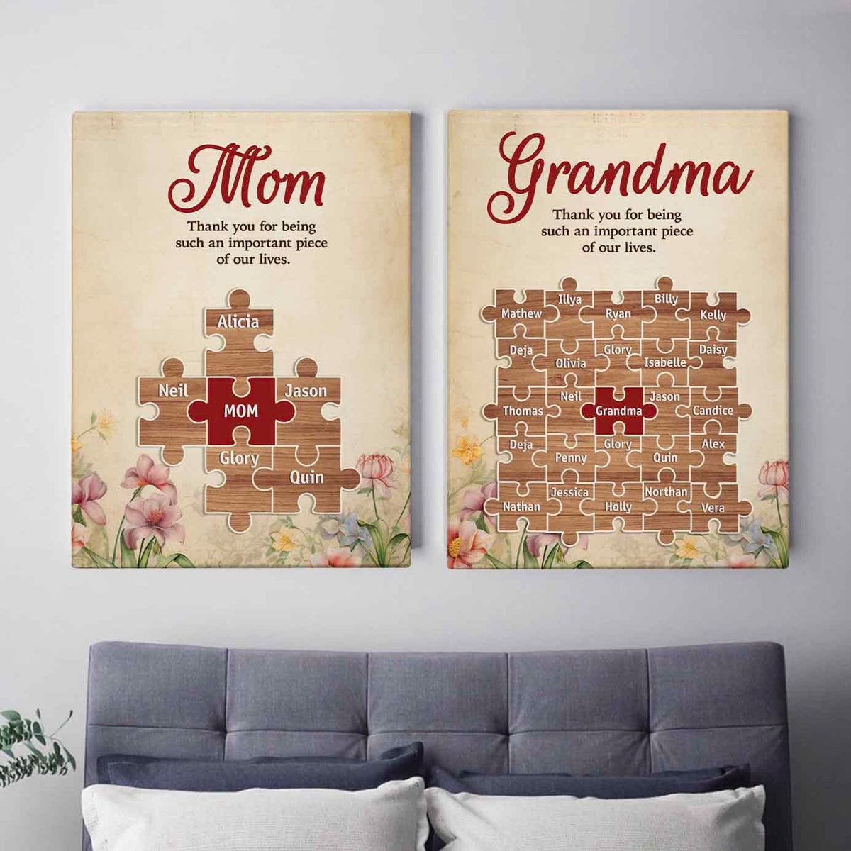 Important Piece | Custom Names Premium Canvas Gift for Mom Grandma