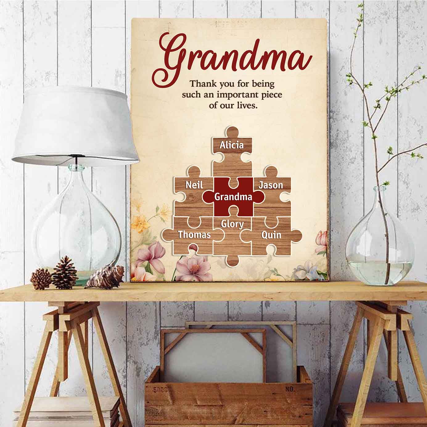 Important Piece | Custom Names Premium Canvas Gift for Mom Grandma
