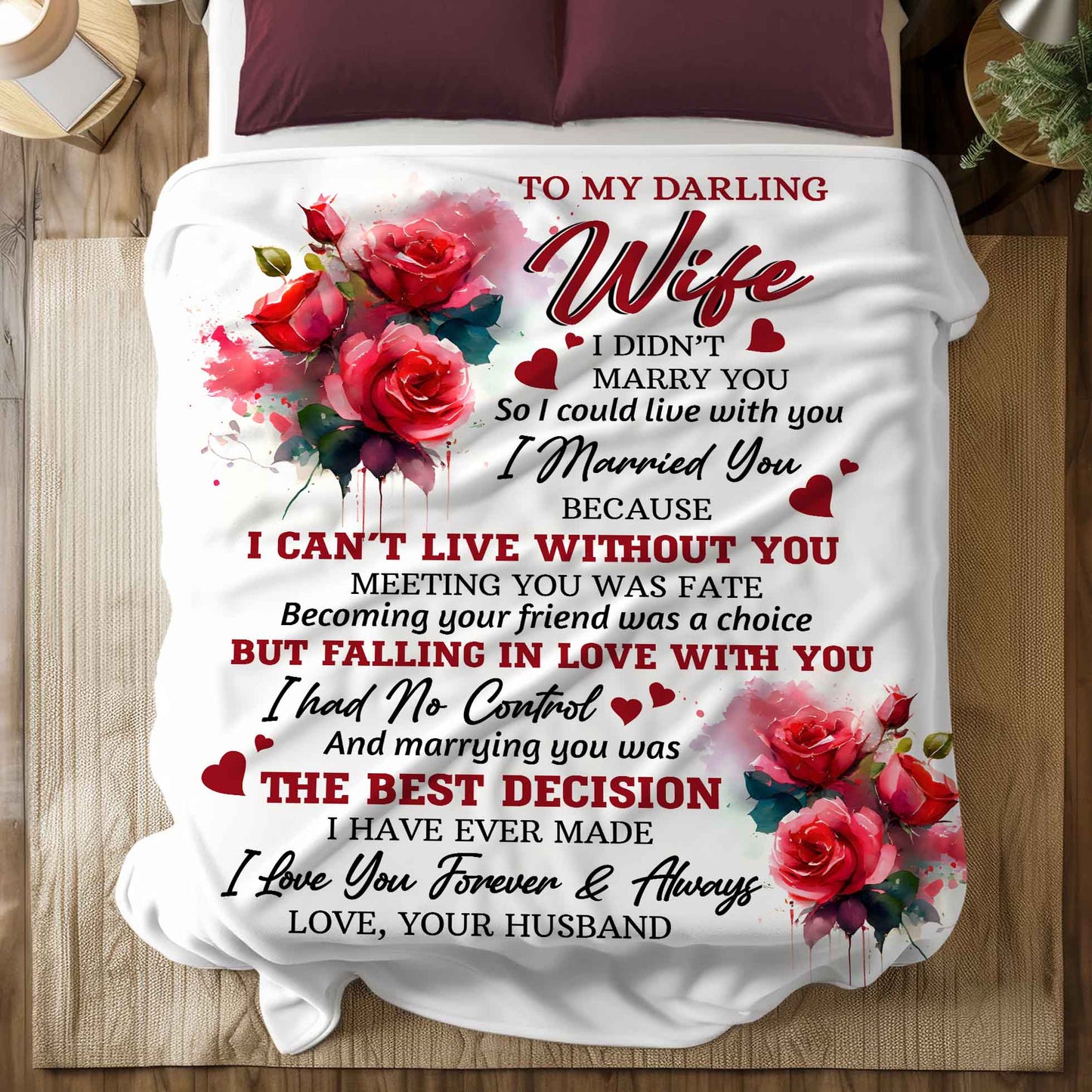 To My Darling Wife Red Roses Sherpa Blanket