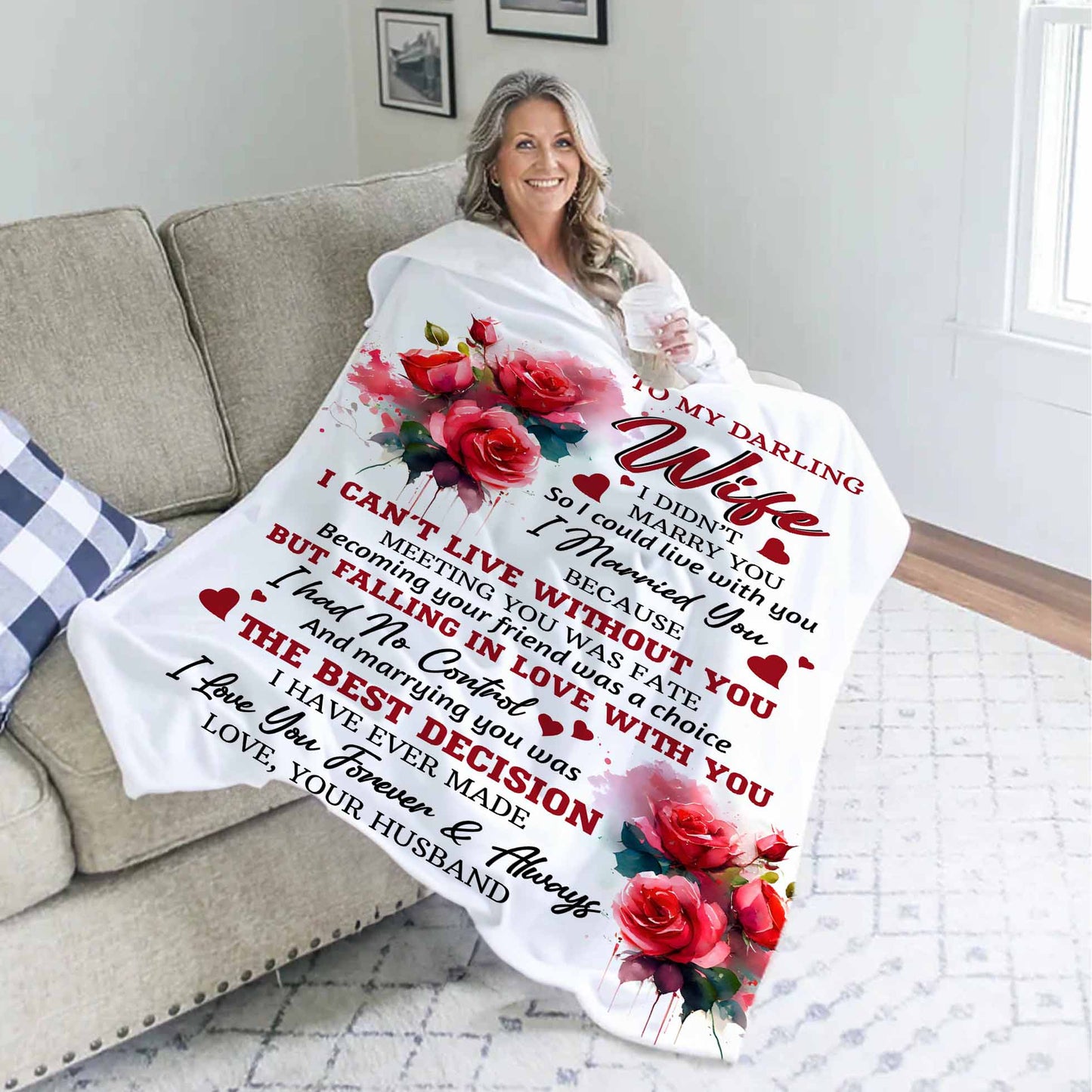 To My Darling Wife Red Roses Sherpa Blanket