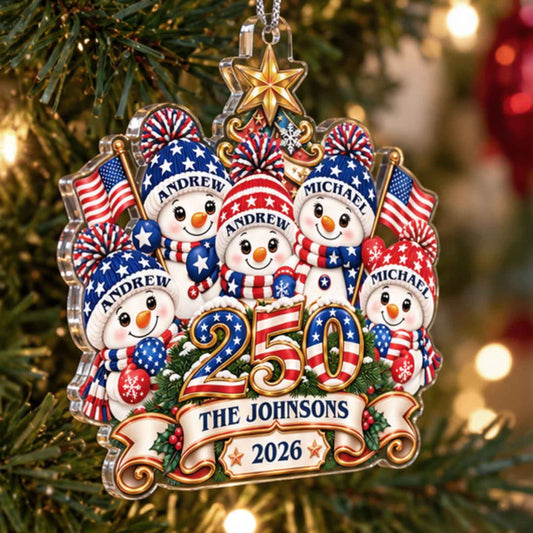 Snowman 250 Years Of Freedom America Anniversary - Custom Shaped Acrylic Ornament