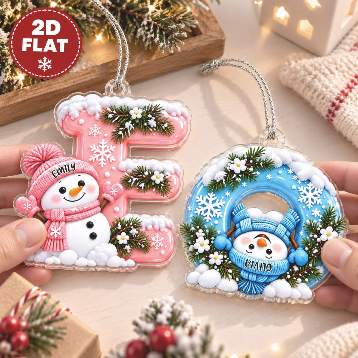 Snowman Initial Custom Acrylic Ornament