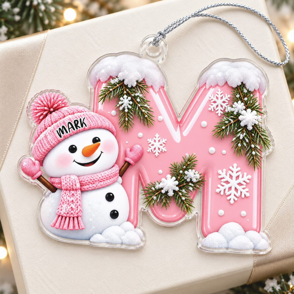 Snowman Initial Custom Acrylic Ornament