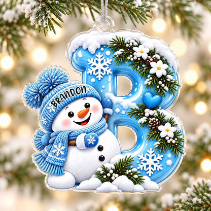 Snowman Initial Custom Acrylic Ornament