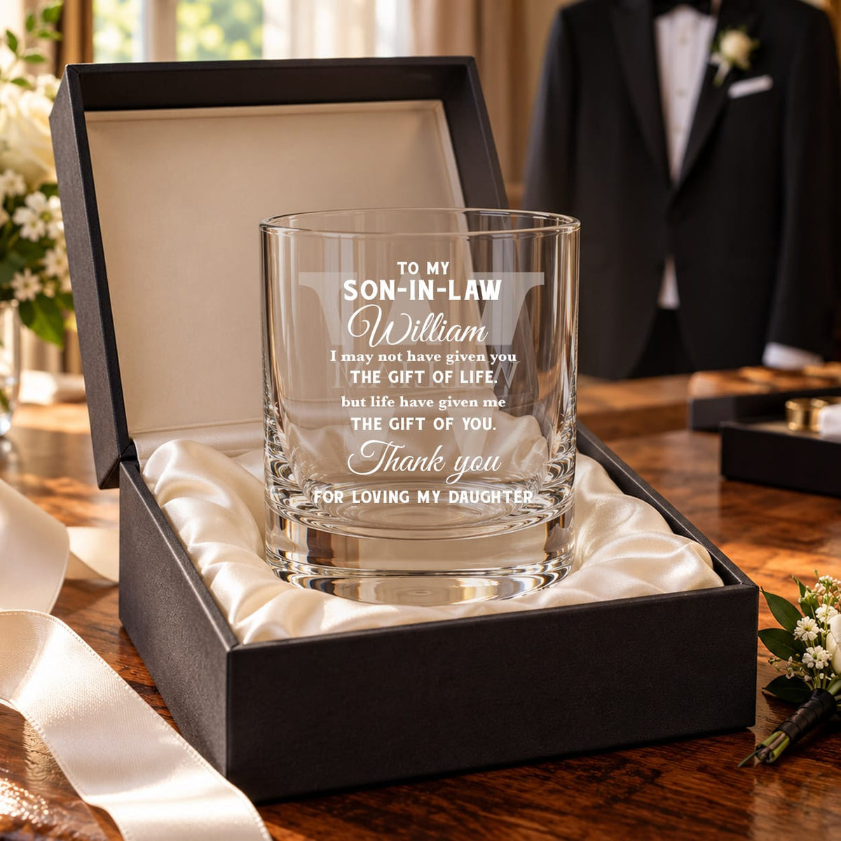 To My Son In Law Custom Thank you Rocks Glass, 10oz