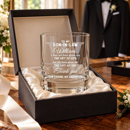 To My Son In Law Custom Thank you Rocks Glass, 10oz