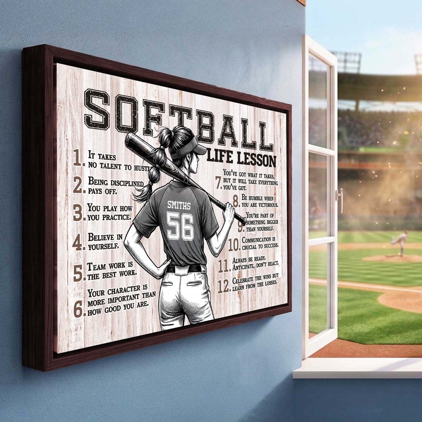 Softball Life Lessons Personalized Canvas Sports Room
