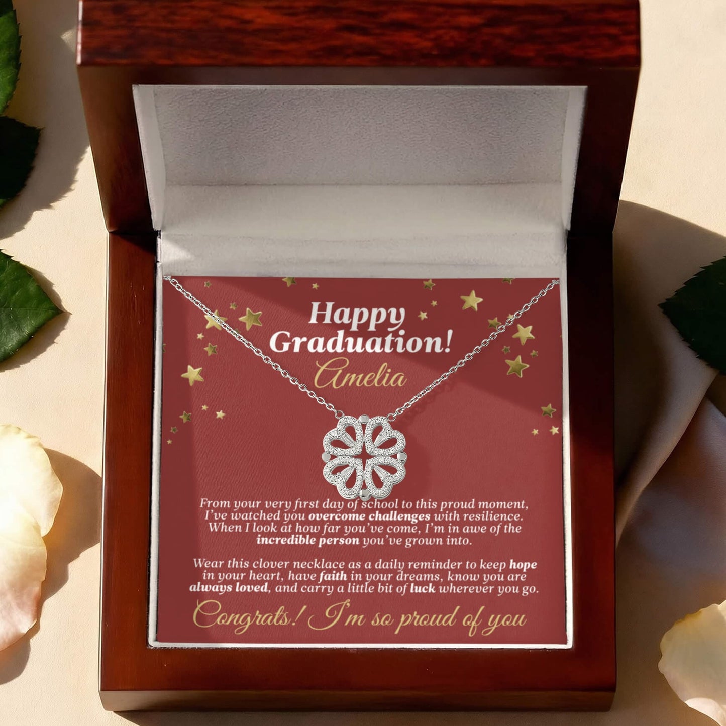 Happy Graduation Lucky Clover Necklace