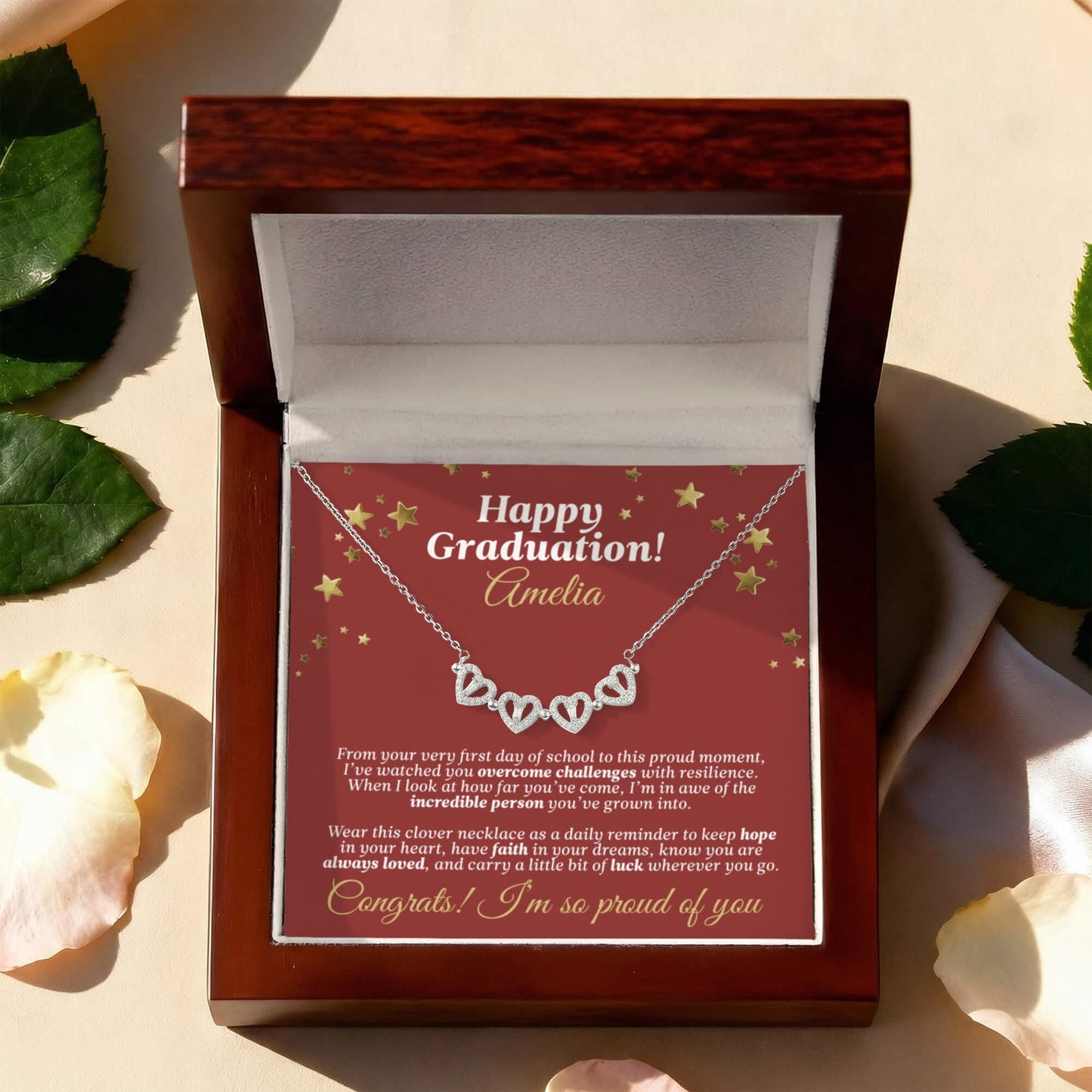 Happy Graduation Lucky Clover Necklace