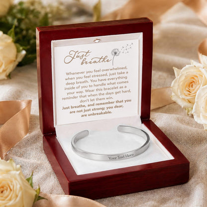 Just Breath Custom Message Engraved Cuff Bracelet