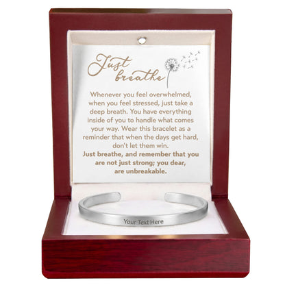 Just Breath Custom Message Engraved Cuff Bracelet