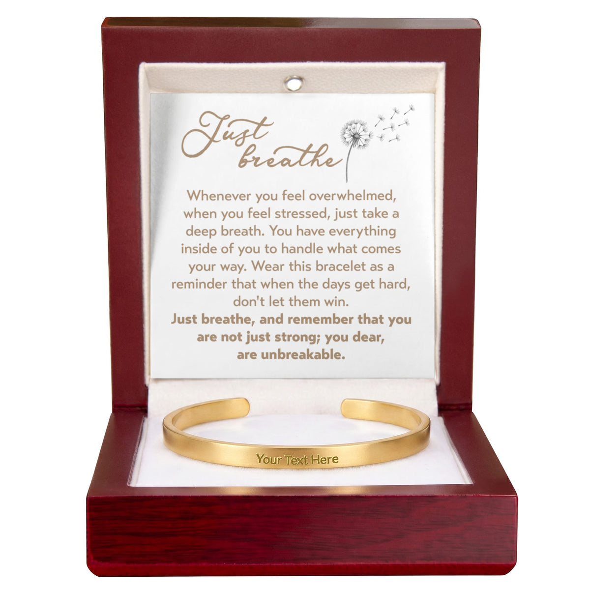 Just Breath Custom Message Engraved Cuff Bracelet