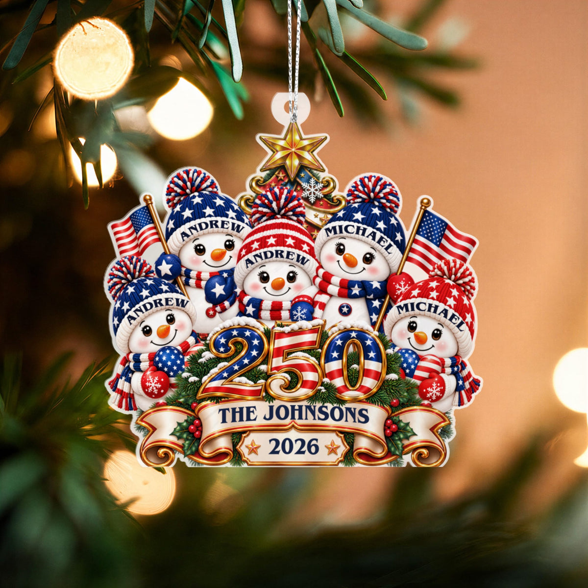 Snowman 250 Years Of Freedom America Anniversary - Personalized Custom Shaped Acrylic Ornament
