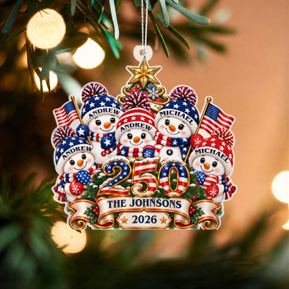 Snowman 250 Years Of Freedom America Anniversary - Personalized Custom Shaped Acrylic Ornament