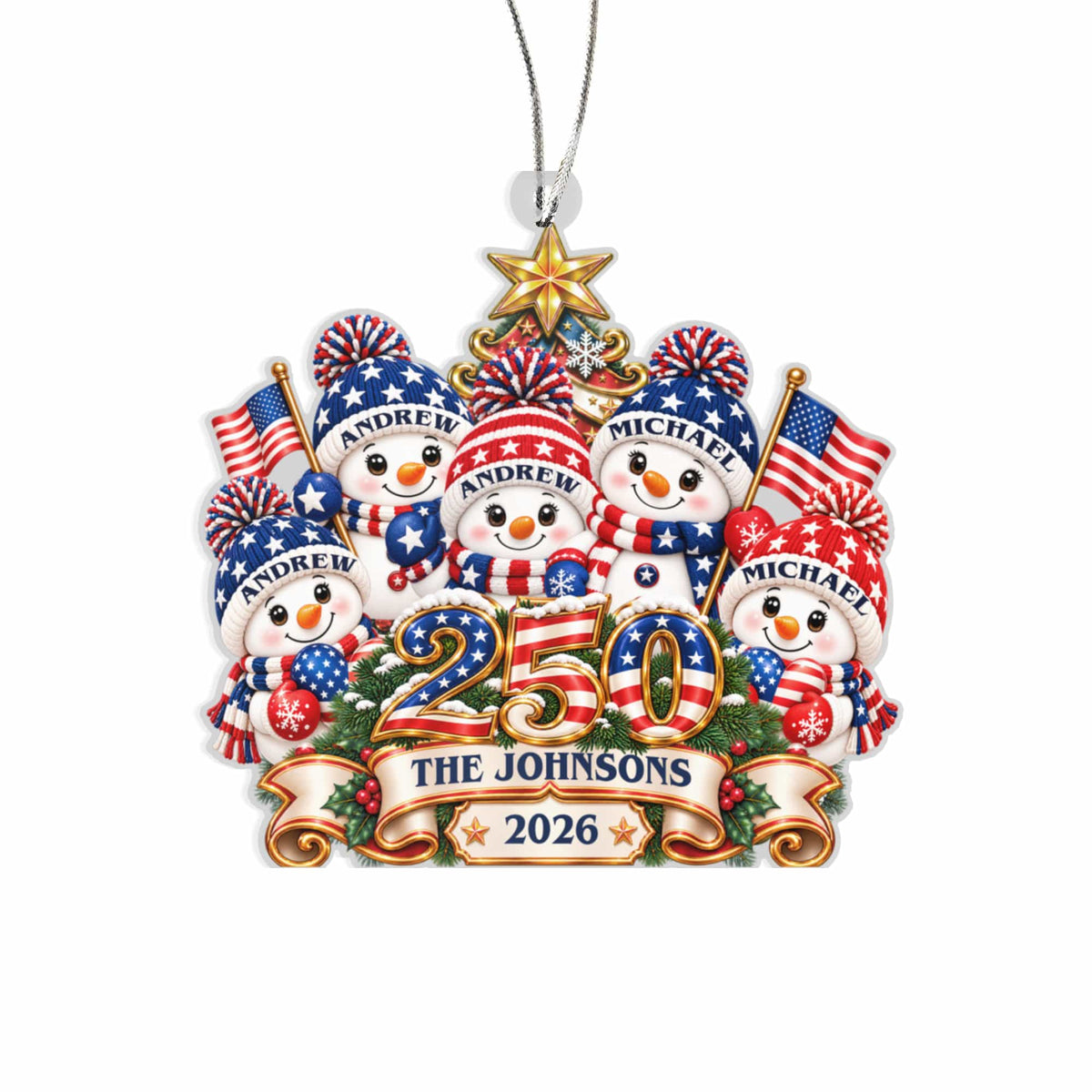 Snowman 250 Years Of Freedom America Anniversary - Personalized Custom Shaped Acrylic Ornament