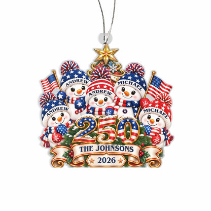Snowman 250 Years Of Freedom America Anniversary - Personalized Custom Shaped Acrylic Ornament