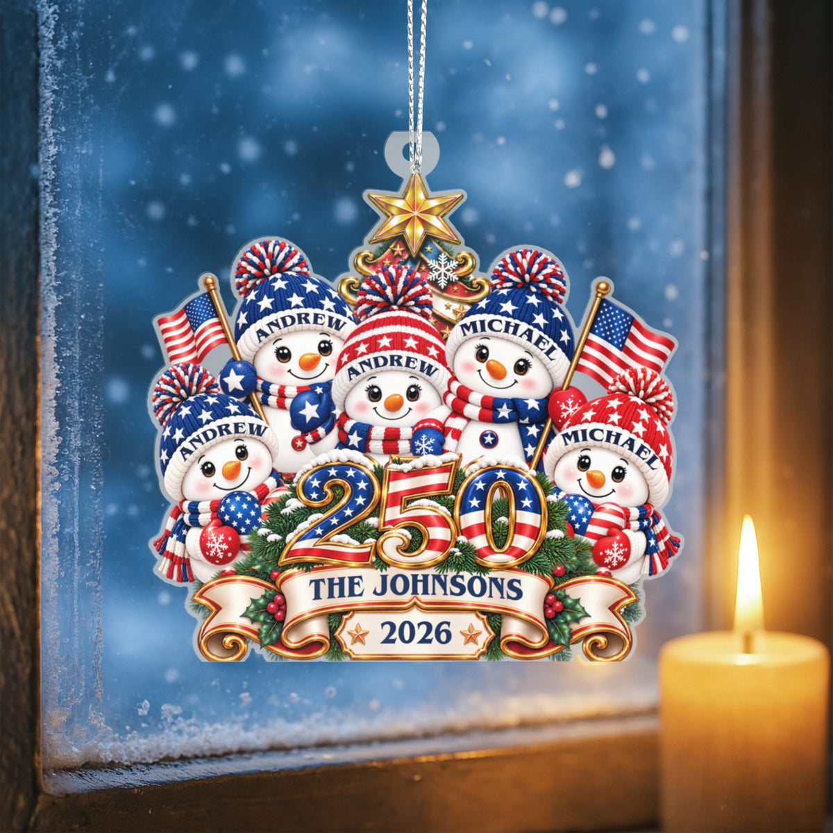Snowman 250 Years Of Freedom America Anniversary - Personalized Custom Shaped Acrylic Ornament