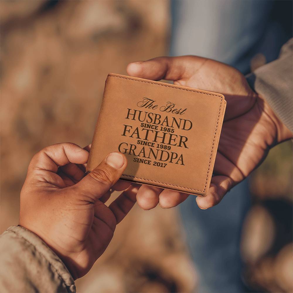 The Best Husband Father Grandpa Personalized Leather Wallet