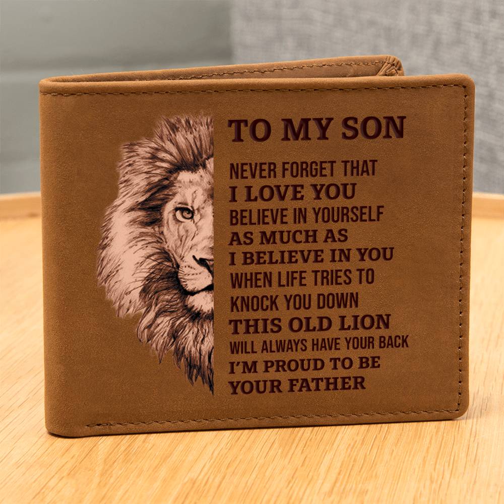 Old Lion | Leather Wallet Message for Son From Dad