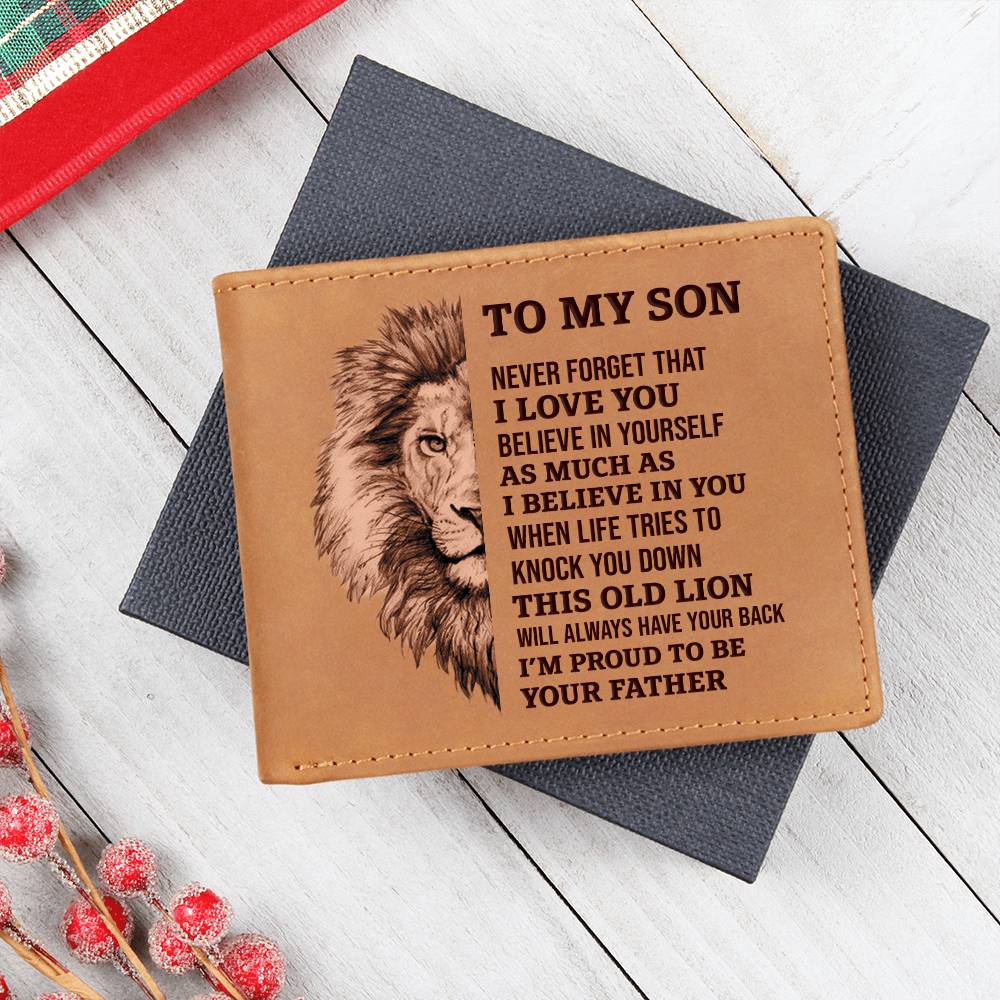 Old Lion | Leather Wallet Message for Son From Dad
