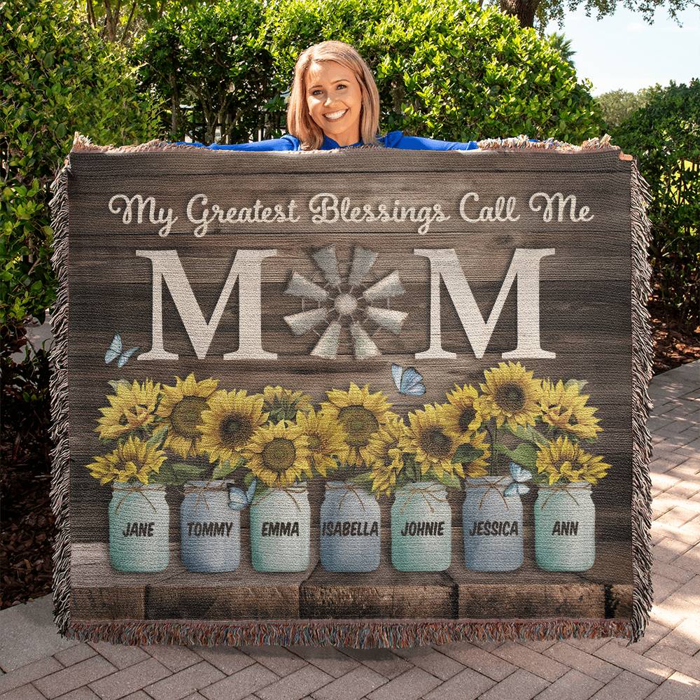 Greatest Blessing | Personalized Vintage Hand Woven Blanket For Mom Grandma