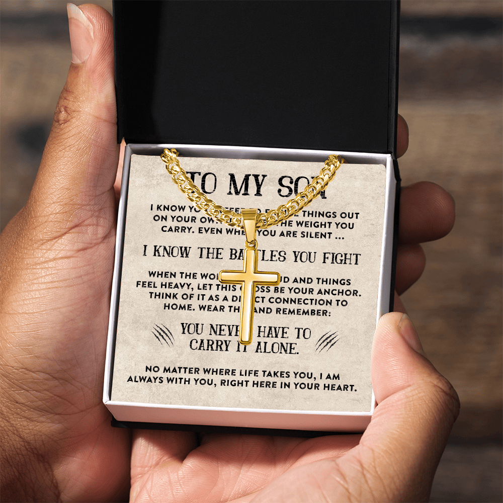 Never Have To Carry It Alone | To My Son Cross Cuban Necklace