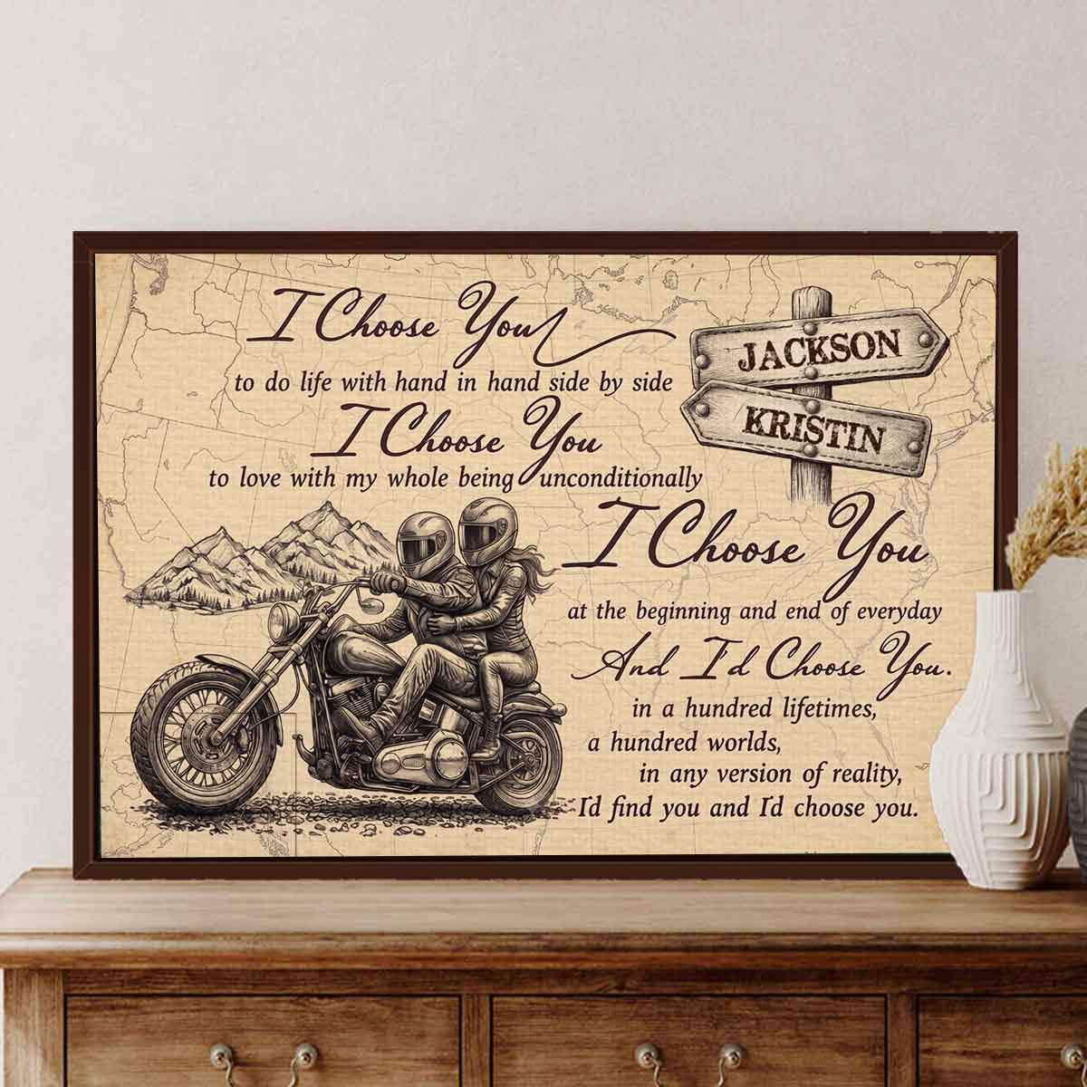 I'd Choose You Custom Biker Couple Canvas