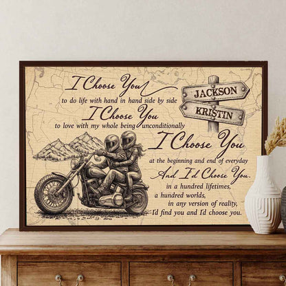 I'd Choose You Custom Biker Couple Canvas