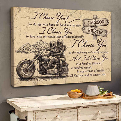 I'd Choose You Custom Biker Couple Canvas