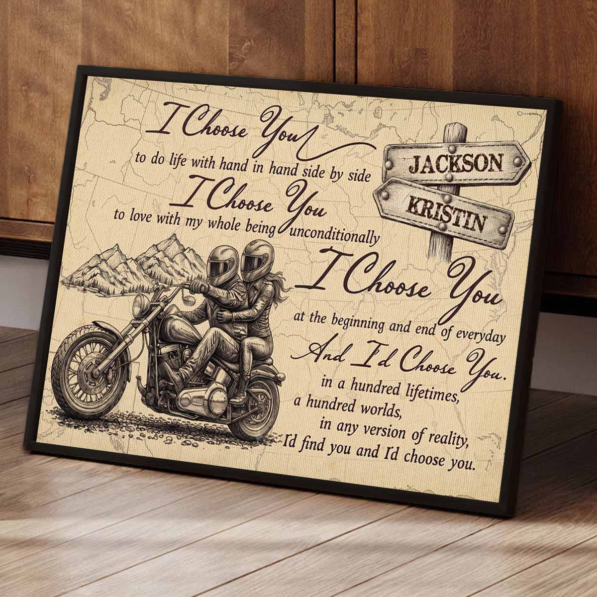 I'd Choose You Custom Biker Couple Canvas