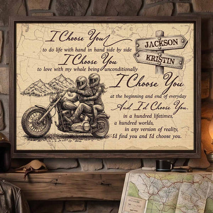 I'd Choose You Custom Biker Couple Canvas
