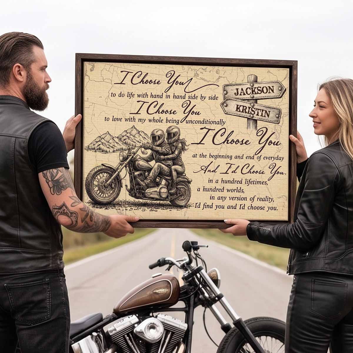 I'd Choose You Custom Biker Couple Canvas