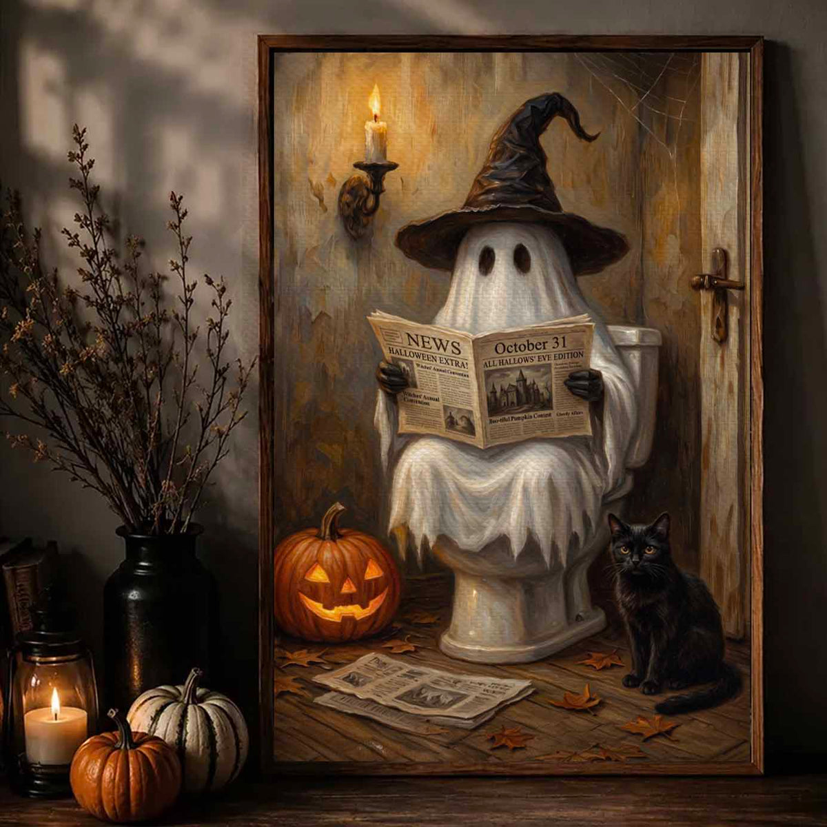 The Boo-throom Funny Ghost Bathroom Canvas Poster