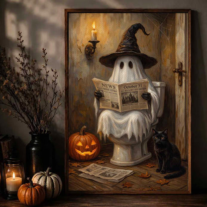 The Boo-throom Funny Ghost Bathroom Canvas Poster