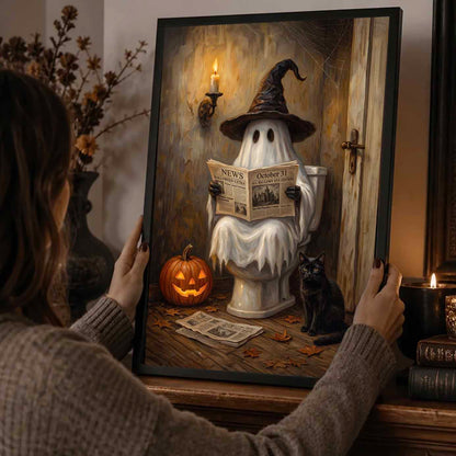 The Boo-throom Funny Ghost Bathroom Canvas Poster