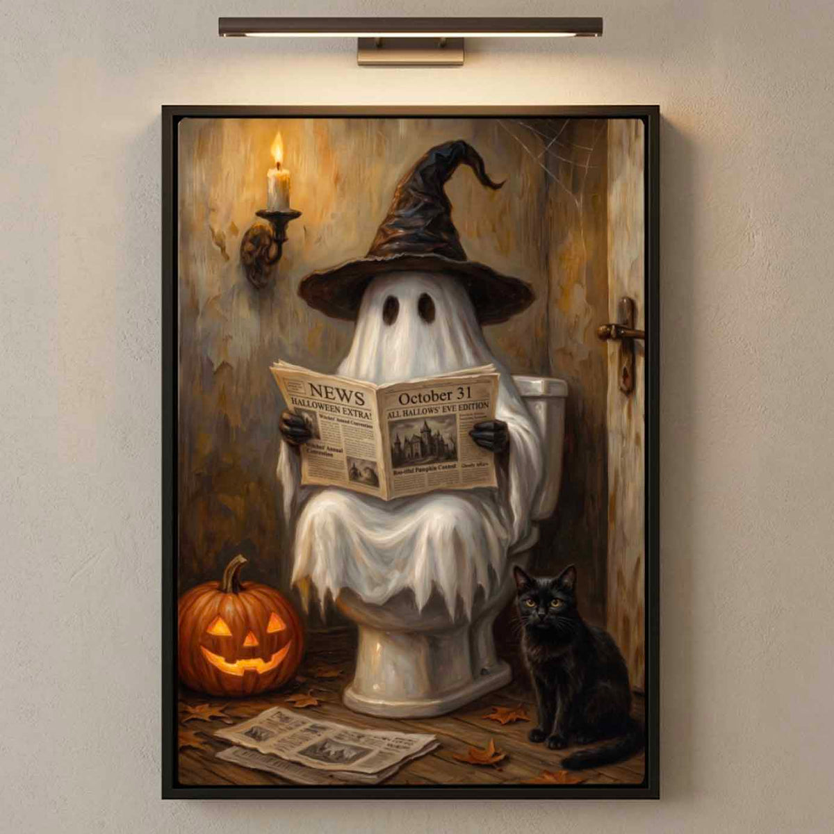 The Boo-throom Funny Ghost Bathroom Canvas Poster