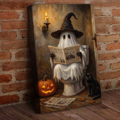 The Boo-throom Funny Ghost Bathroom Canvas Poster
