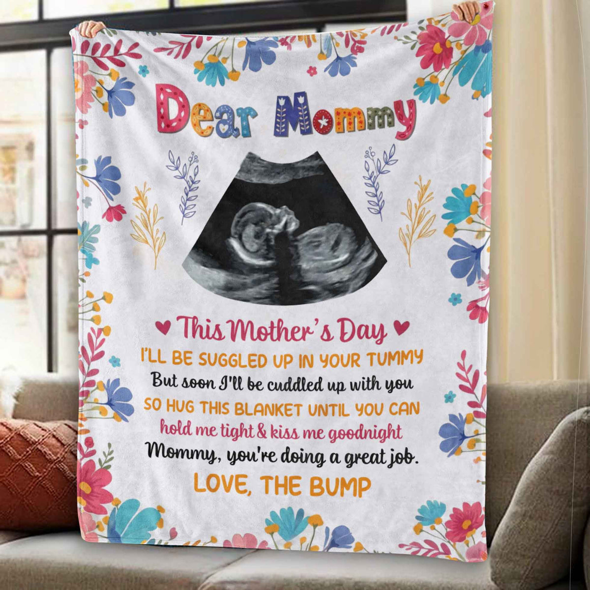 The Bump Plush Blanket Custom Ultrasound Photo Pregnancy Gift For Mom