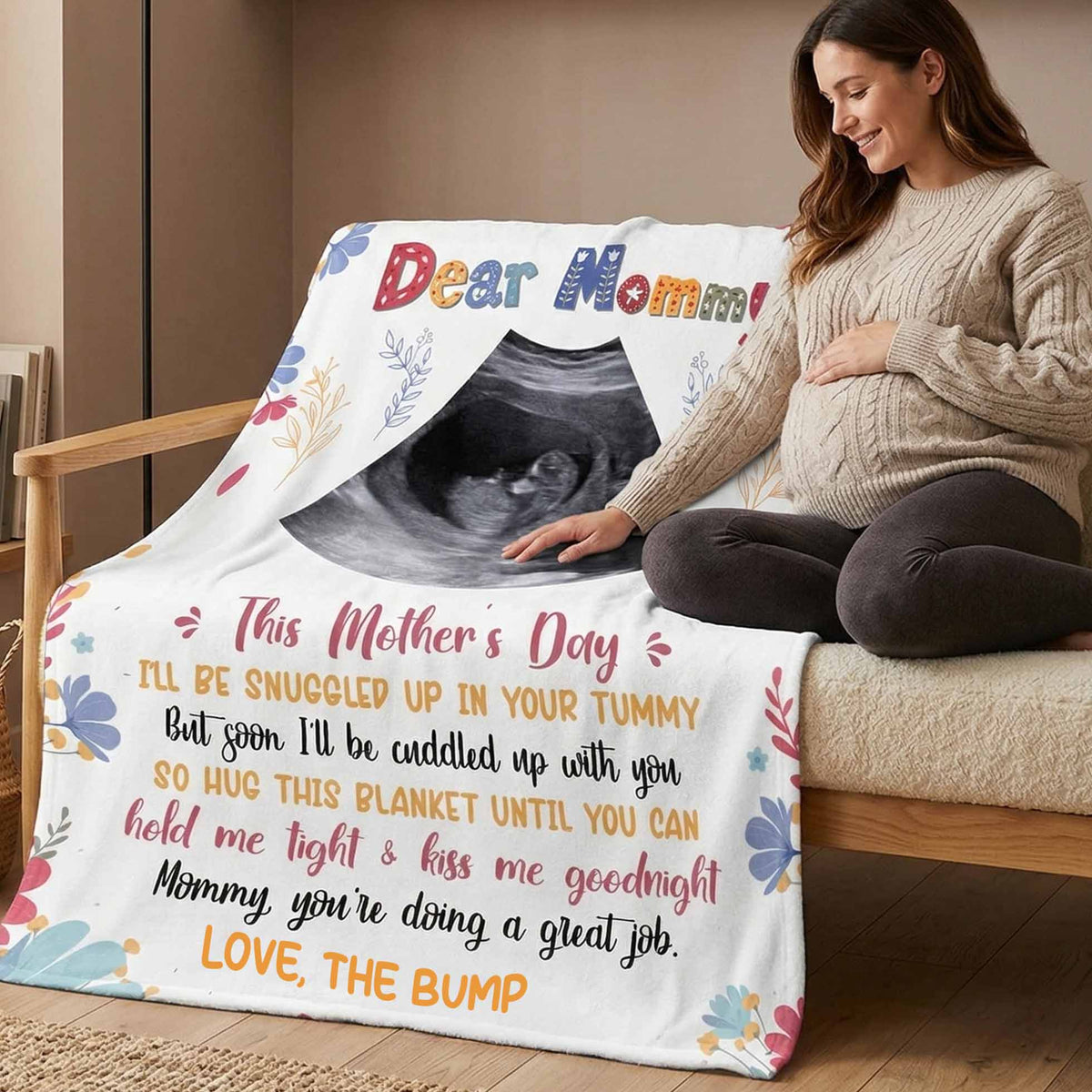 The Bump Plush Blanket Custom Ultrasound Photo Pregnancy Gift For Mom