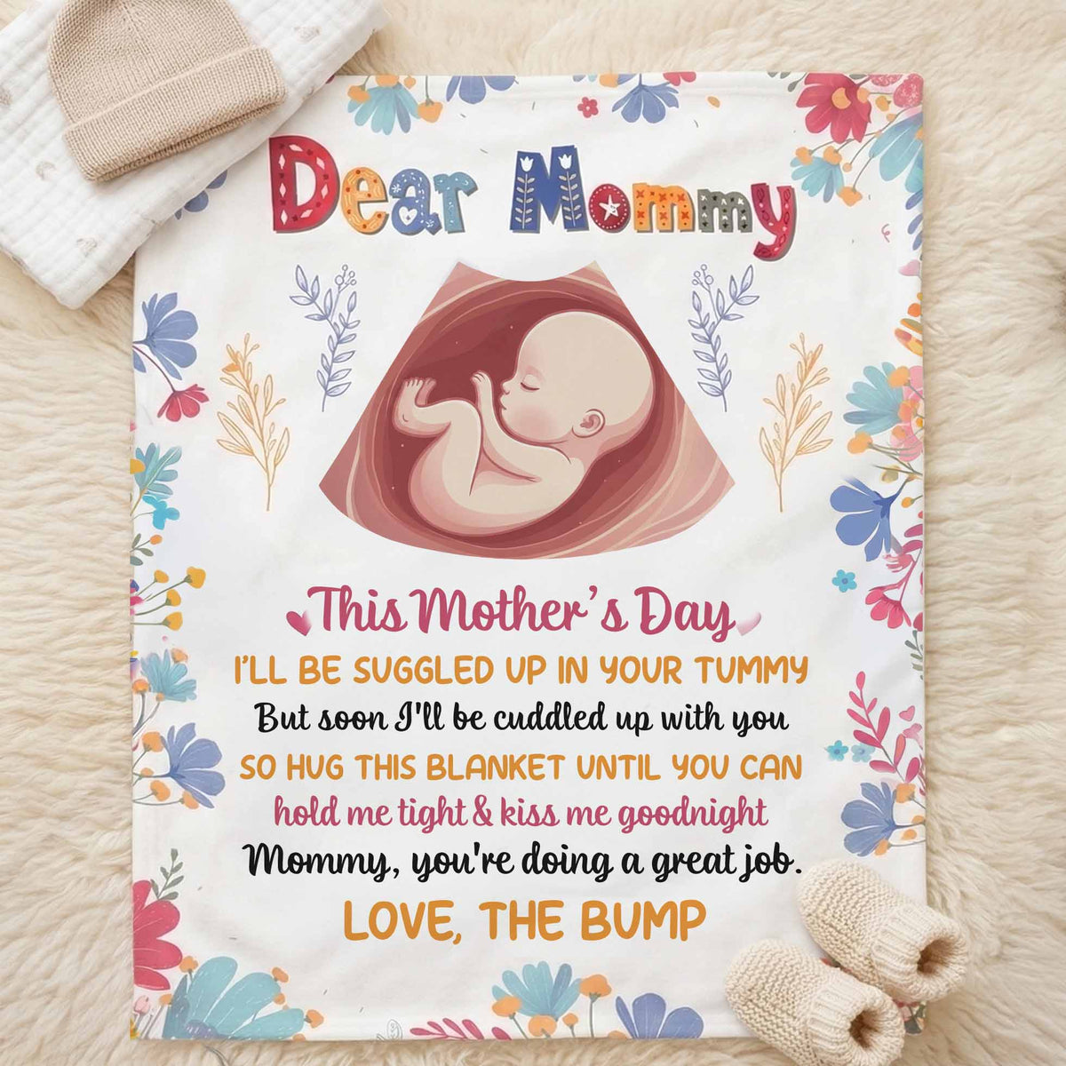 The Bump Plush Blanket Custom Ultrasound Photo Pregnancy Gift For Mom