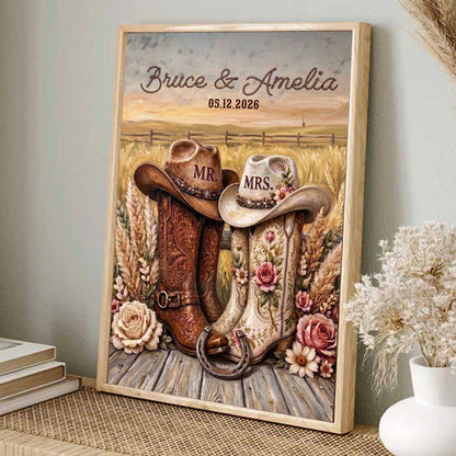 Rustic Couple Cowboy Boots Personalized Wedding Anniversary Canvas