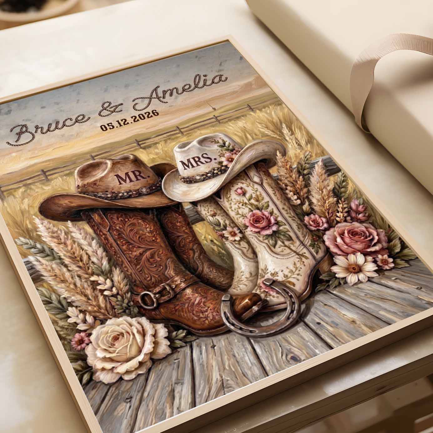 Rustic Couple Cowboy Boots Personalized Wedding Anniversary Canvas