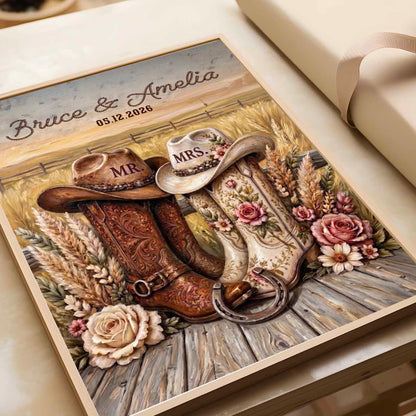 Rustic Couple Cowboy Boots Personalized Wedding Anniversary Canvas