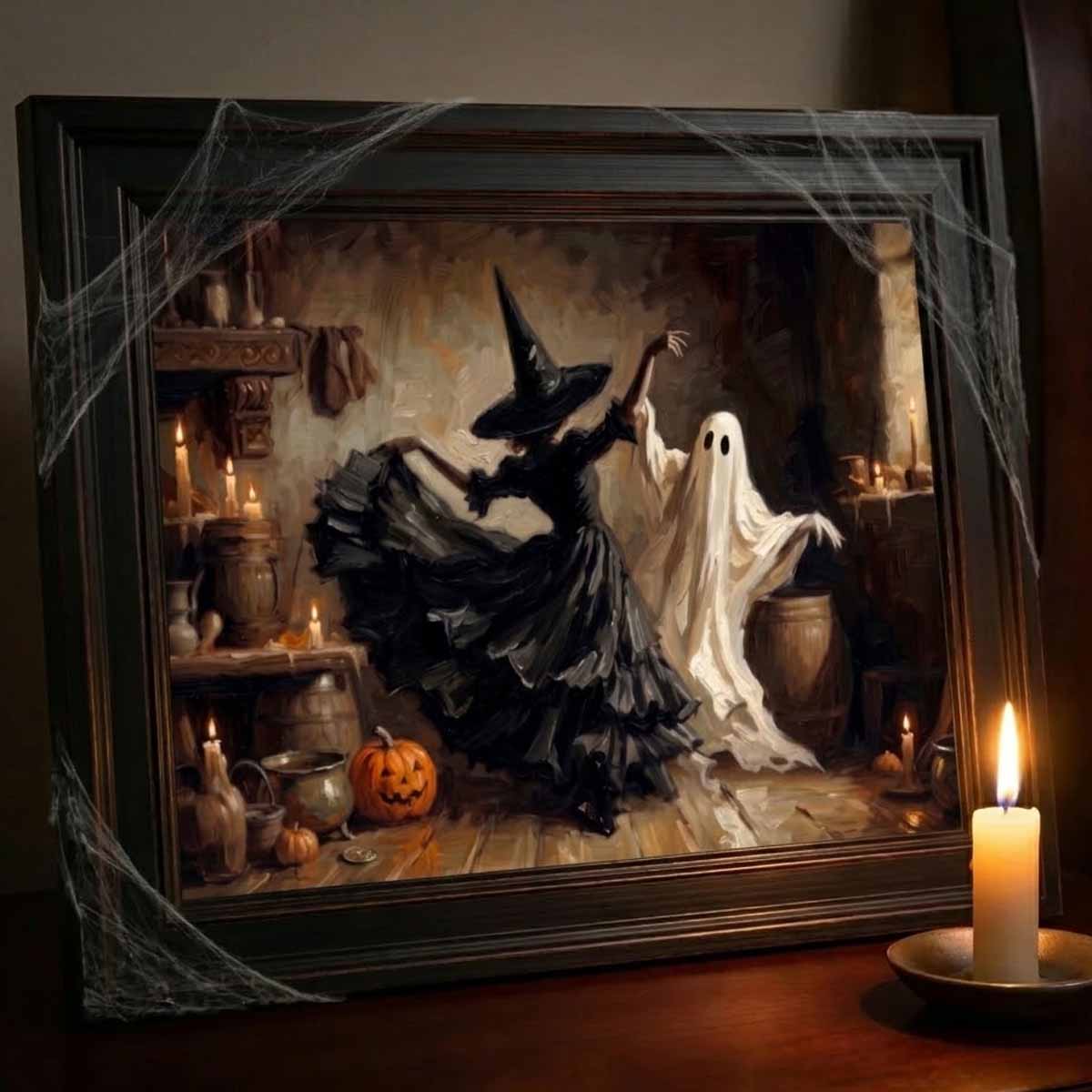 Dance of Shadows, Witch And Ghost Halloween Wall Art