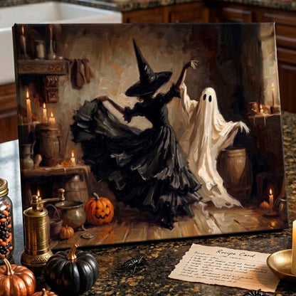 Dance of Shadows, Witch And Ghost Halloween Canvas Poster